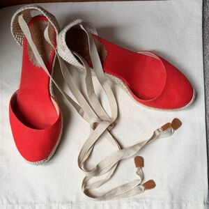 J. Crew Orange Espadrille Lace-Up Wedge sz 7 New